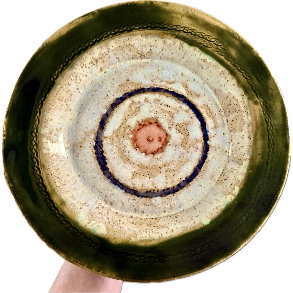 VNTG Studio Art Pottery Plate Signed Textured 10” Handmade Hand Painted GORGEOUS